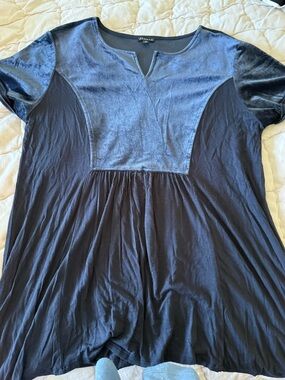 Hannah Two-Tone Navy Velvet-Panel Tunic
